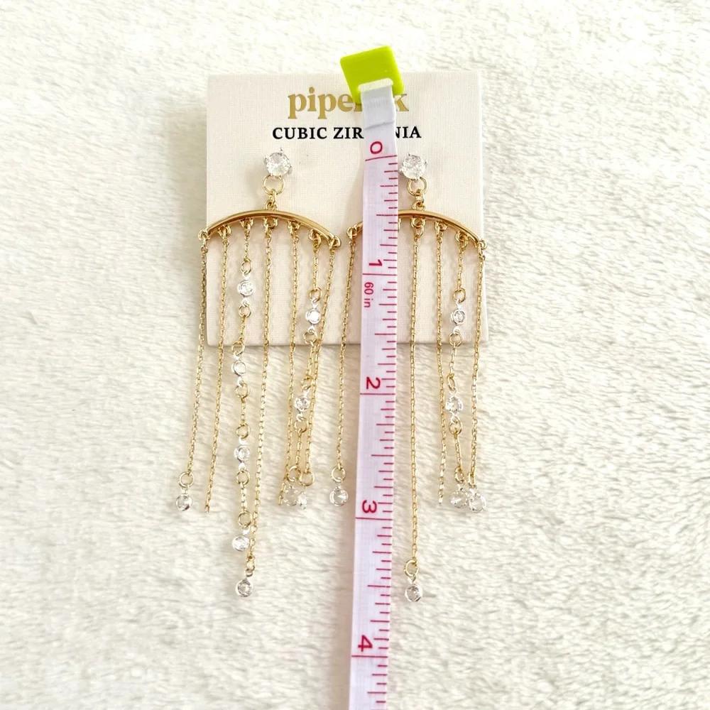 Piper K Dainty Gold Linear Chandelier Dangle Earrings w/ Cubic Zirconia